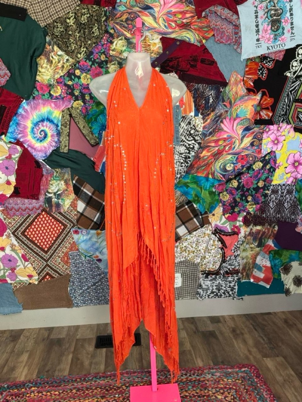 Orange One-Shoulder Fringe Evening Dress
